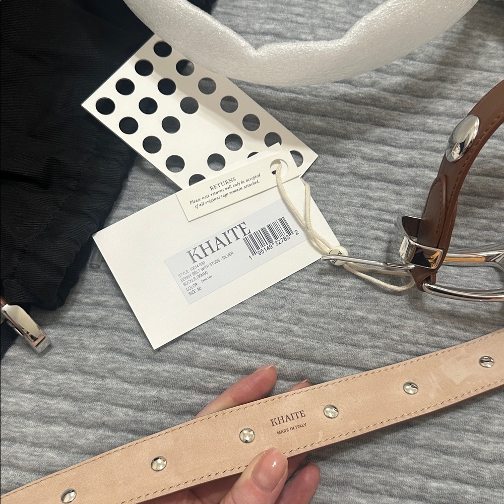 KHAITE Brown Leather Belt with Silver Accents - Picture 5 of 6
